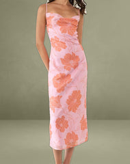 Rujira Cowl Midi Dress in Floral Pink Orange