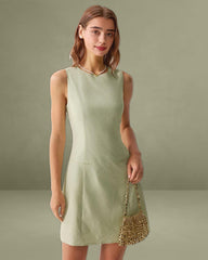 Green Boat Neck Sleeveless Mini Dress