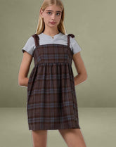 Mikayla Mini Dress in Burgundy and Blue Check