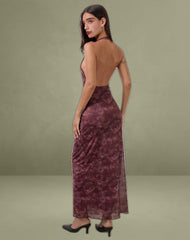 Datari Maxi Dress in Mesh Tonal Paisley Plum