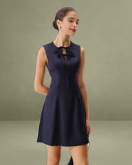 Blue Round Neck Sleeveless A-Line Mini Dress