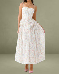 White Elegant Ditsy Floral Slip Midi Dress