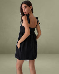 Kayla Square Neck Mini Dress in Linen Black