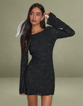 Julita Mini Dress in Sheer Flower Black