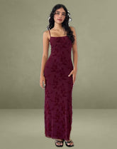 Darsih Maxi Dress in Botanical Flower Maroon