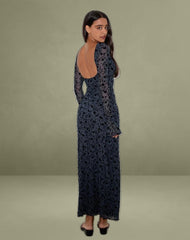 Shaleed Maxi Dress in Pretty Petal Flock Navy