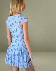 Mirtilo Mini Dress in Inky Blue Floral Mesh