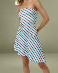 Kagari Mini Dress in Diagonal Stripe Light Blue