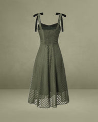 Green Sweetheart Neck Tie Strap Midi Dress