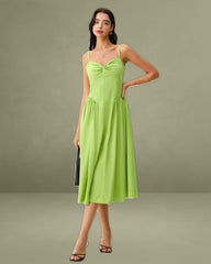 Green Sweetheart Neck Slip Midi Dress