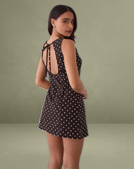 Ayana Open Back Mini Dress in Medium Polka Brown