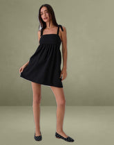 Kayla Square Neck Mini Dress in Linen Black