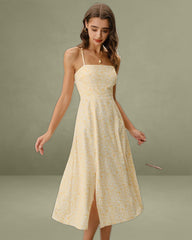 Yellow Floral Backless Slip Midi Dress