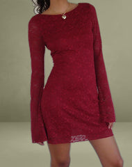 Sevila Long Sleeve Mini Dress in Deep Red Lace