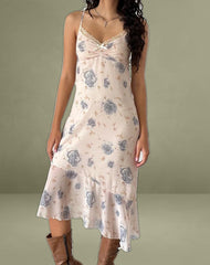 Kamala Midi Dress in Wild Rose Blue