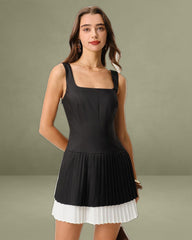 Black Contrasting A-Line Slip Mini Dress