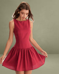Red Boat Neck Sleeveless Mini Dress