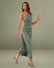 Green Satin One Shoulder Maxi Dress