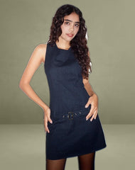 Dilshan Belted Mini Dress in Chambray Indigo