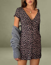 Omoni Mini Dress in Red Rose Ditsy Black