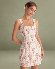 Pink Square Neck Floral Slip Mini Dress