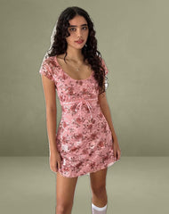 Prinsa Dress in Pink Lace Floral Bloom