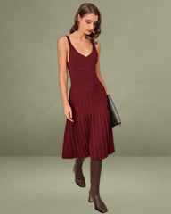 Wine Red Ruched A-Line Sweater Dress