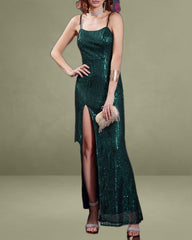 Green Sequins Slip Maxi Dress