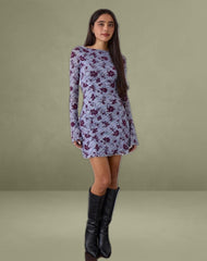 Sevila Long Sleeve Mini Dress in Lotus Flock Checked Lavender