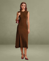 Brown A-Line Sleeveless Sweater Dress