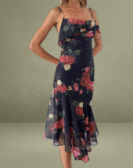 Dansya Midi Dress in Renaissance Rose Black