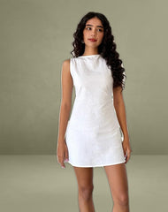 Ayana Open Back Mini Dress in Off White Linen