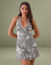 Liri Halterneck Mini Dress in Blurred Floral Grey