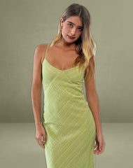 Elayna Midi Dress in Chiffon Stripe Green