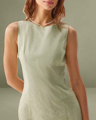 Green Boat Neck Sleeveless Mini Dress
