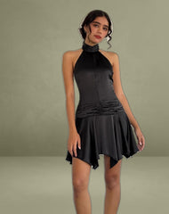 Hydri Satin Halterneck Mini Dress in Black