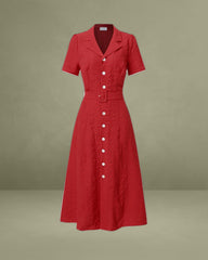 Red Belted A-Line Midi Dress