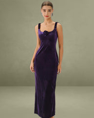 Purple U Neck Bodycon Velvet Maxi Dress