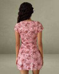 Prinsa Dress in Pink Lace Floral Bloom