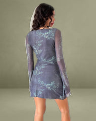 Sevila Long Sleeve Mini Dress in Faded Botanical Green