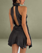 Hydri Satin Halterneck Mini Dress in Black