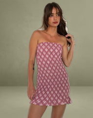 Takiyo Bandeau Mini Dress in Pink Tartan