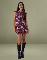 Elorina Mini Dress in Blooming Bliss Burgundy