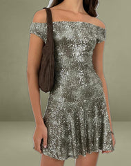Meden Mini Dress in Sequin Green Grey
