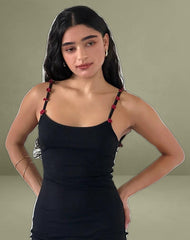 Cantana Maxi Dress in Black with Red Rosette