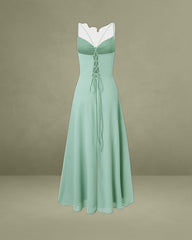 Green A-Line Backless Slip Maxi Dress