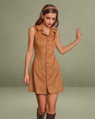 Caramel Suede A-Line Sleeveless Mini Dress