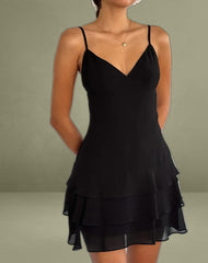 Riasi Ruffle Mini Dress in Chiffon Black