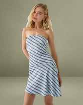 Kagari Mini Dress in Diagonal Stripe Light Blue