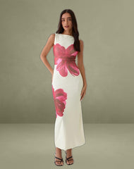 Fayola Printed Maxi Dress in Cream with Red Watercolour Flower